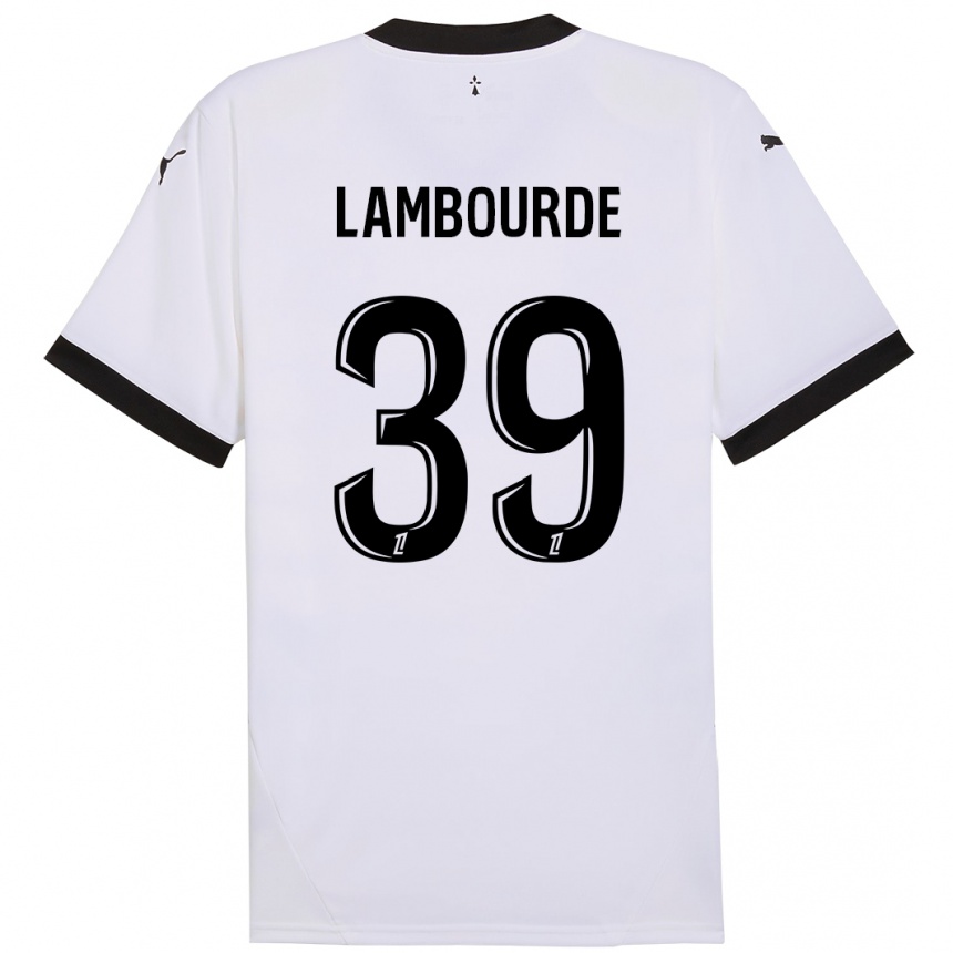 Kids Football Mathis Lambourde #39 White Black Away Jersey 2024/25 T-Shirt Uk