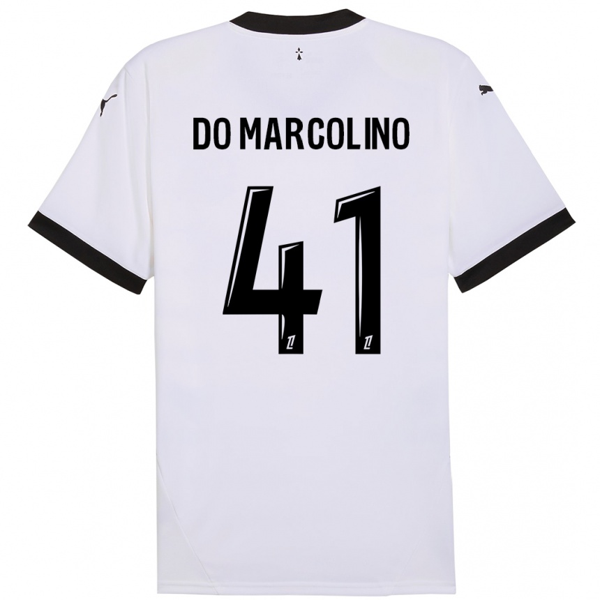 Kids Football Alan Do Marcolino #41 White Black Away Jersey 2024/25 T-Shirt Uk