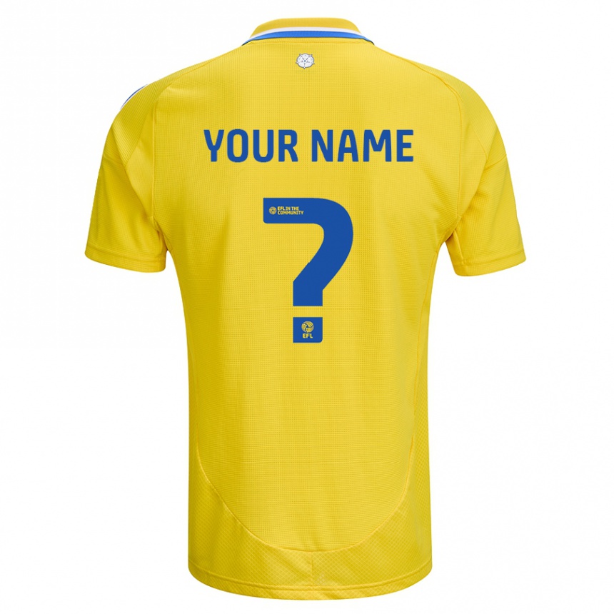 Kids Football Your Name #0 Yellow Blue Away Jersey 2024/25 T-Shirt Uk