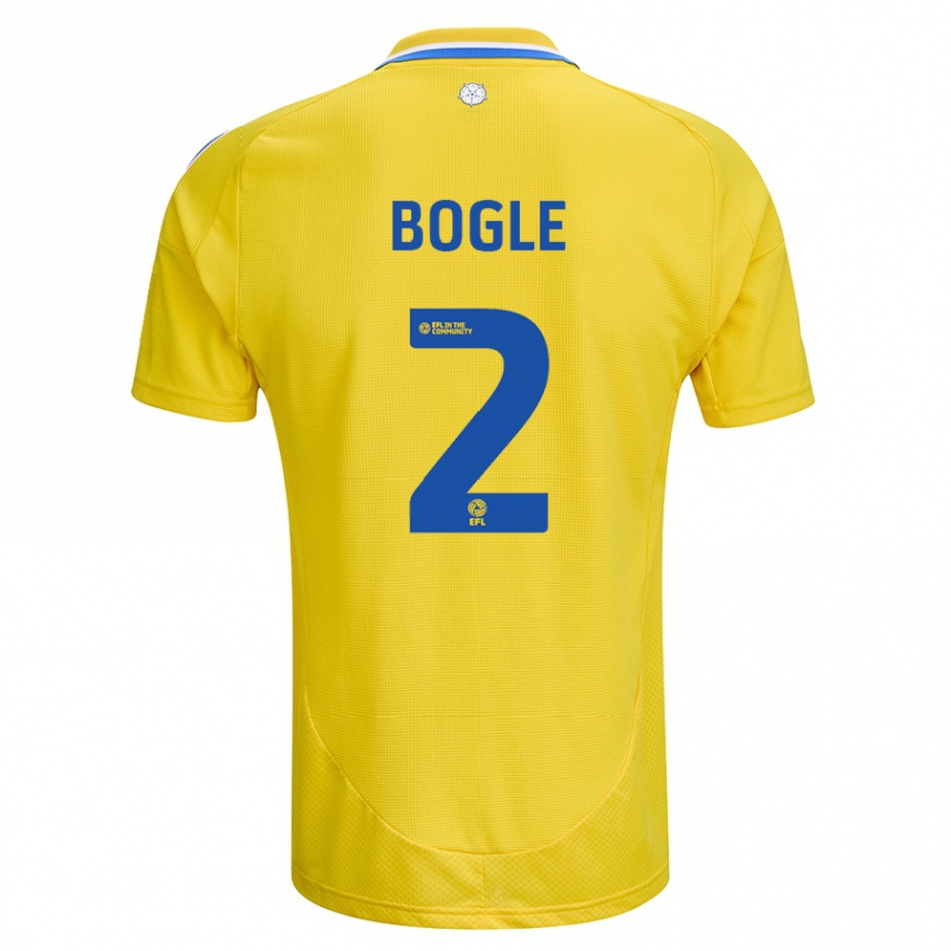 Kids Football Jayden Bogle #2 Yellow Blue Away Jersey 2024/25 T-Shirt Uk