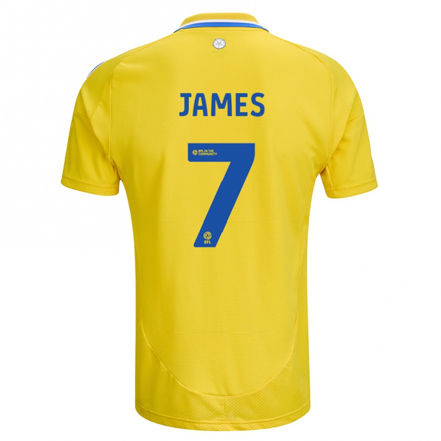 Kids Football Daniel James #7 Yellow Blue Away Jersey 2024/25 T-Shirt Uk