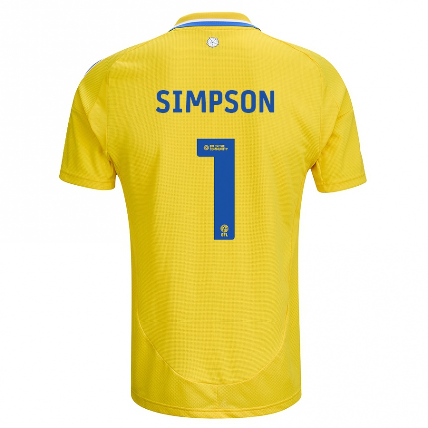 Kids Football Carrie Simpson #1 Yellow Blue Away Jersey 2024/25 T-Shirt Uk