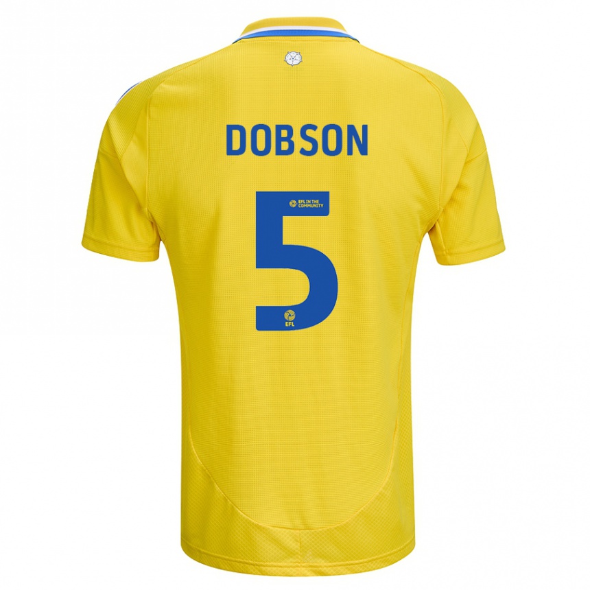 Kids Football Ellie Dobson #5 Yellow Blue Away Jersey 2024/25 T-Shirt Uk