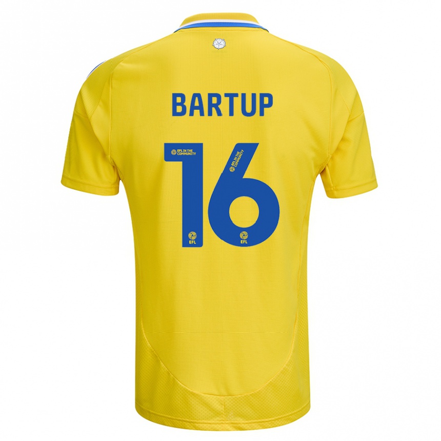 Kids Football Laura Bartup #16 Yellow Blue Away Jersey 2024/25 T-Shirt Uk