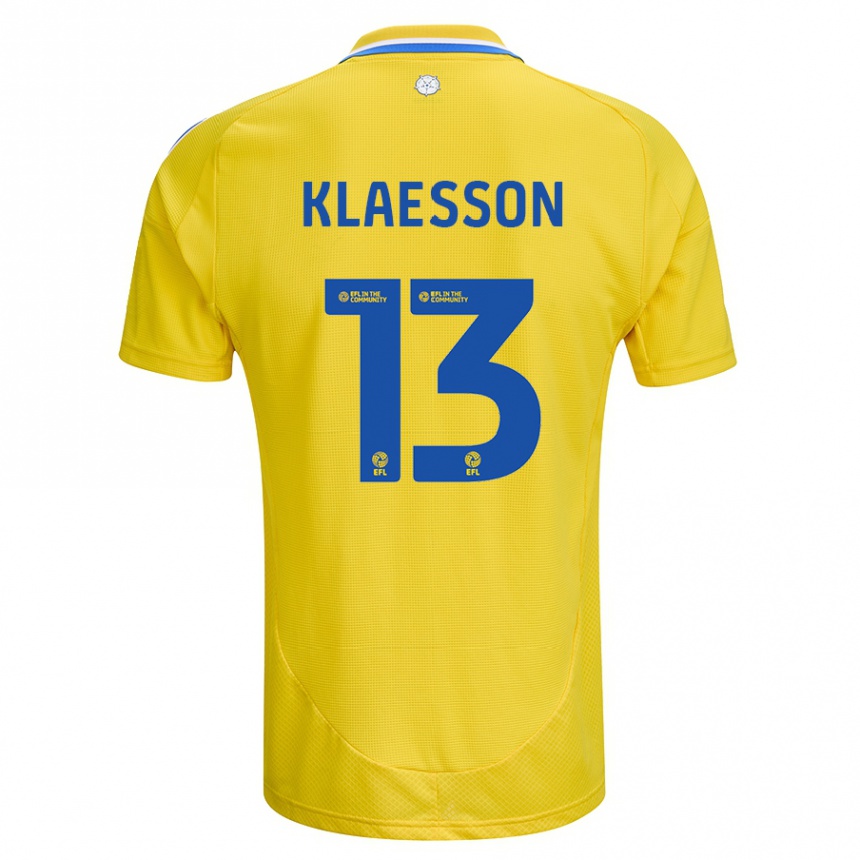 Kids Football Kristoffer Klaesson #13 Yellow Blue Away Jersey 2024/25 T-Shirt Uk