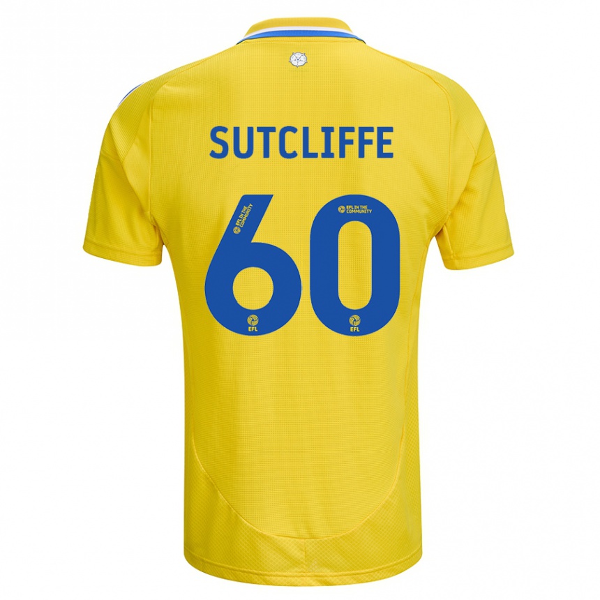 Kids Football Harvey Sutcliffe #60 Yellow Blue Away Jersey 2024/25 T-Shirt Uk