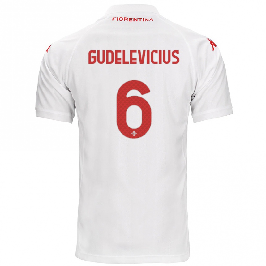 Kids Football Ernestas Gudelevicius #6 White Away Jersey 2024/25 T-Shirt Uk