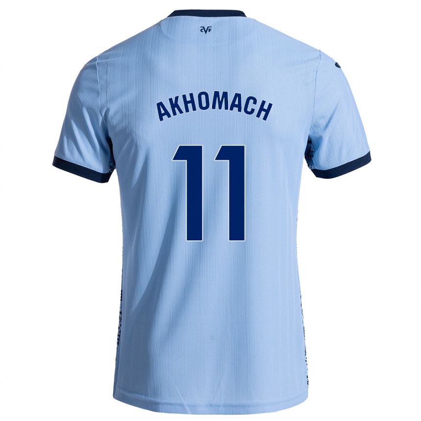 Kids Football Ilias Akhomach #11 Sky Blue Away Jersey 2024/25 T-Shirt Uk