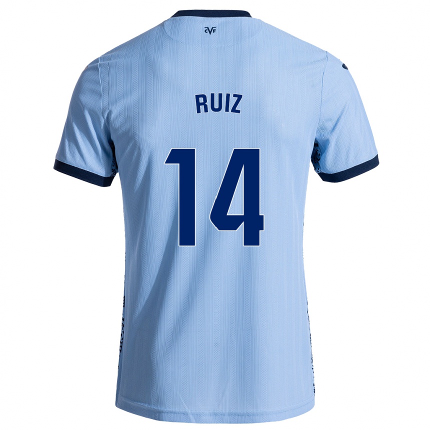 Kids Football Adri Ruiz #14 Sky Blue Away Jersey 2024/25 T-Shirt Uk