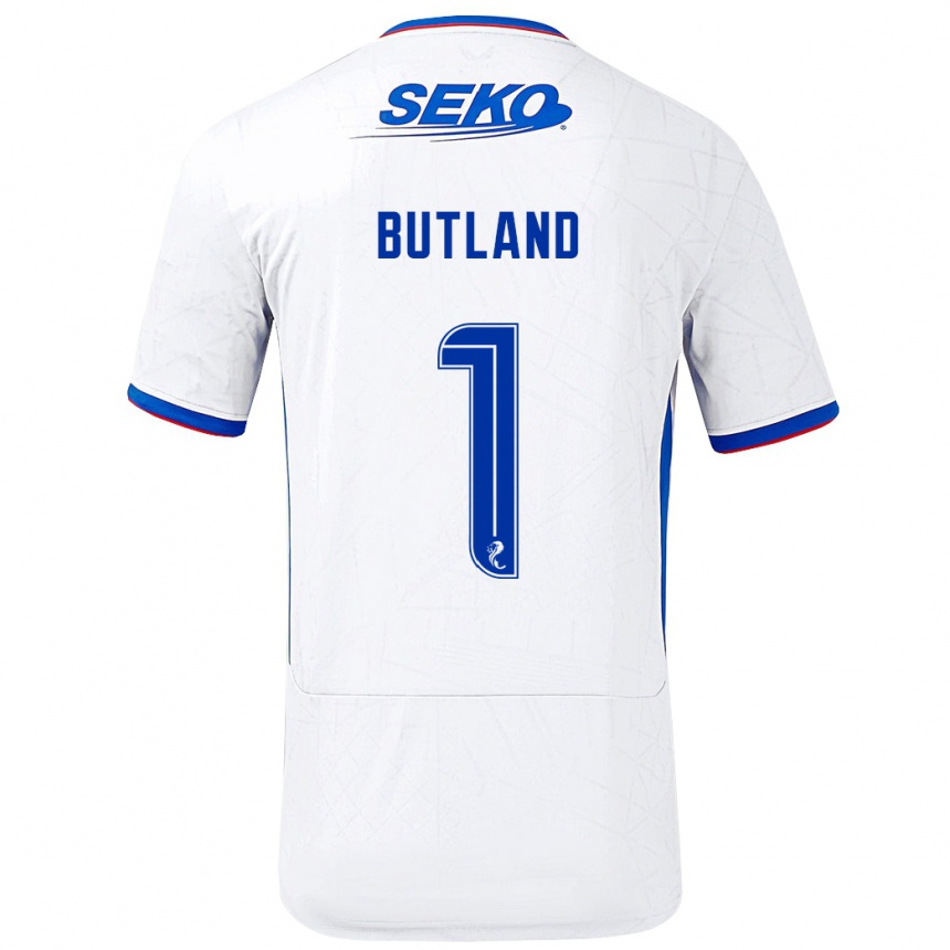 Kids Football Jack Butland #1 White Blue Away Jersey 2024/25 T-Shirt Uk