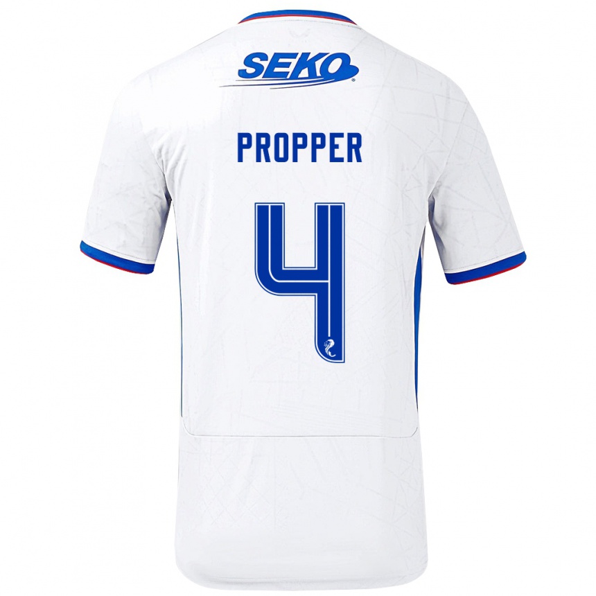 Kids Football Robin Pröpper #4 White Blue Away Jersey 2024/25 T-Shirt Uk