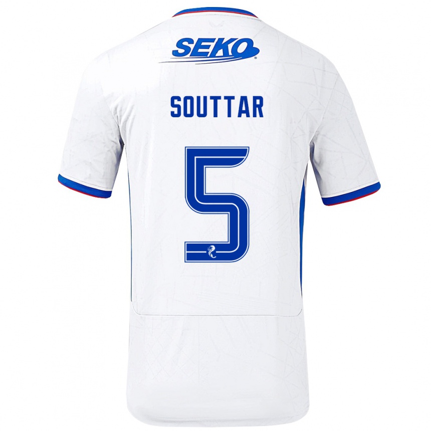 Kids Football John Souttar #5 White Blue Away Jersey 2024/25 T-Shirt Uk