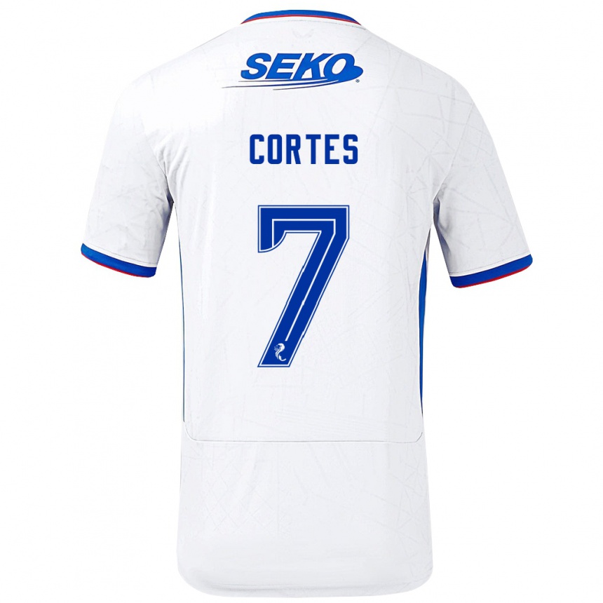 Kids Football Óscar Cortés #7 White Blue Away Jersey 2024/25 T-Shirt Uk