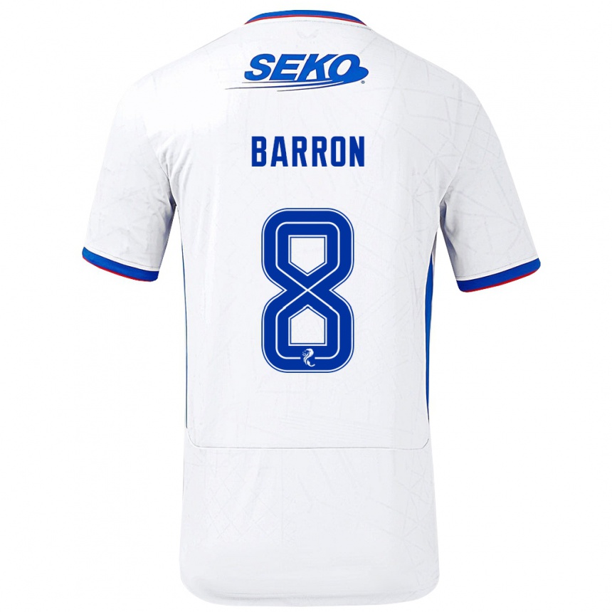 Kids Football Connor Barron #8 White Blue Away Jersey 2024/25 T-Shirt Uk