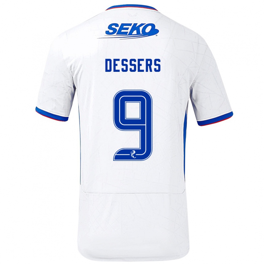 Kids Football Cyriel Dessers #9 White Blue Away Jersey 2024/25 T-Shirt Uk