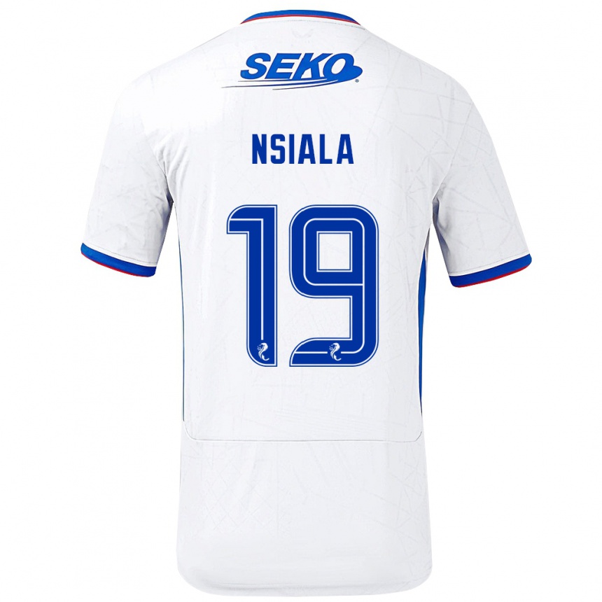 Kids Football Clinton Nsiala #19 White Blue Away Jersey 2024/25 T-Shirt Uk