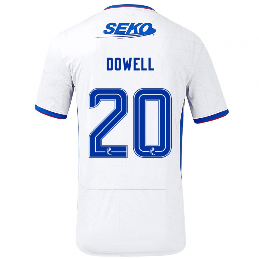 Kids Football Kieran Dowell #20 White Blue Away Jersey 2024/25 T-Shirt Uk