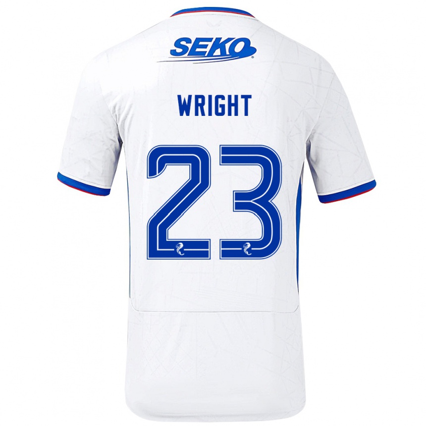 Kids Football Scott Wright #23 White Blue Away Jersey 2024/25 T-Shirt Uk