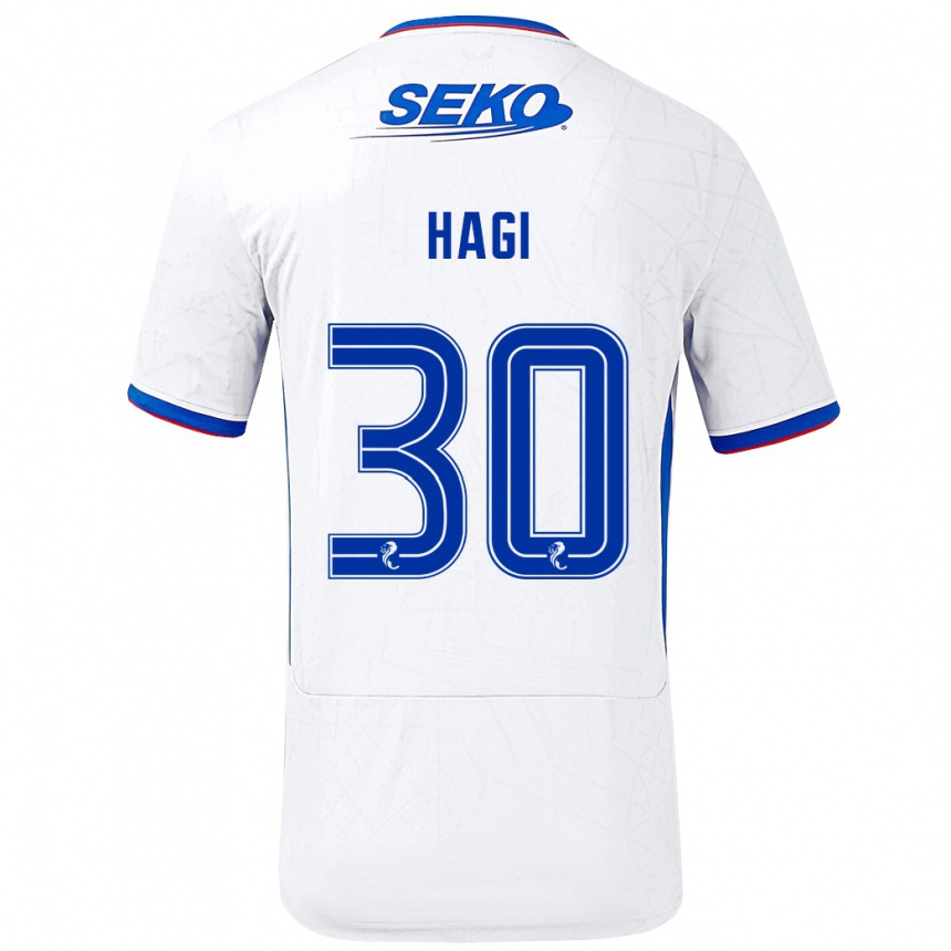 Kids Football Ianis Hagi #30 White Blue Away Jersey 2024/25 T-Shirt Uk