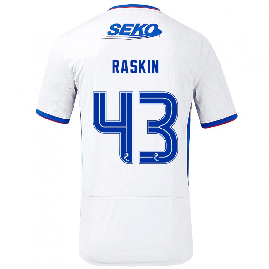 Kids Football Nicolas Raskin #43 White Blue Away Jersey 2024/25 T-Shirt Uk