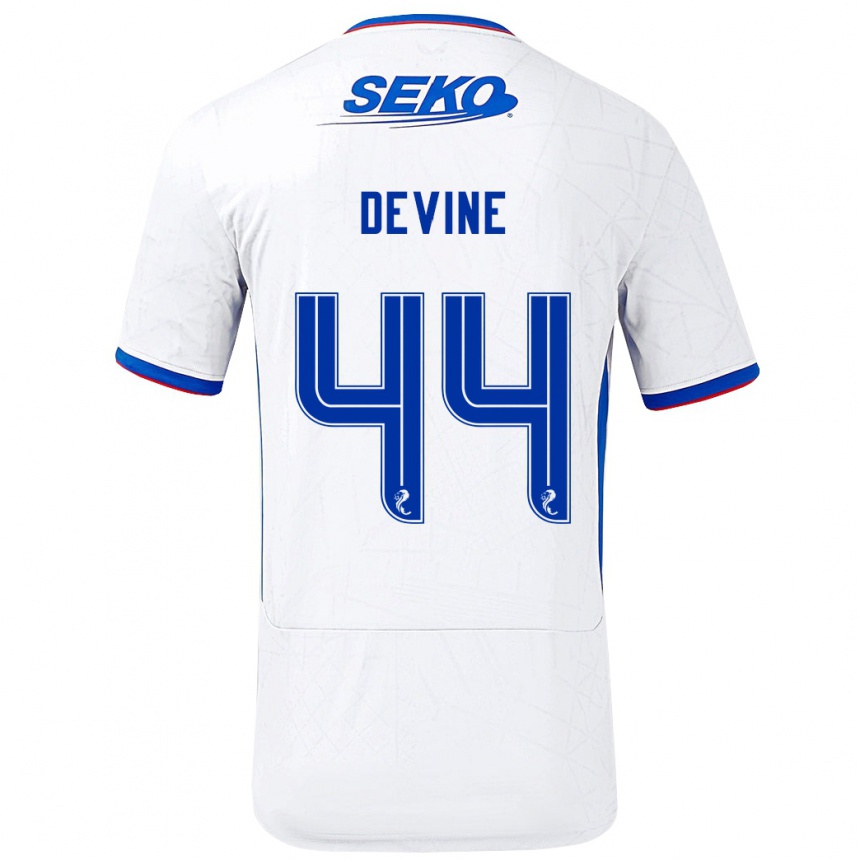 Kids Football Adam Devine #44 White Blue Away Jersey 2024/25 T-Shirt Uk