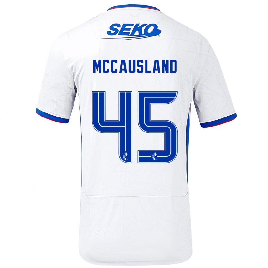 Kids Football Ross Mccausland #45 White Blue Away Jersey 2024/25 T-Shirt Uk