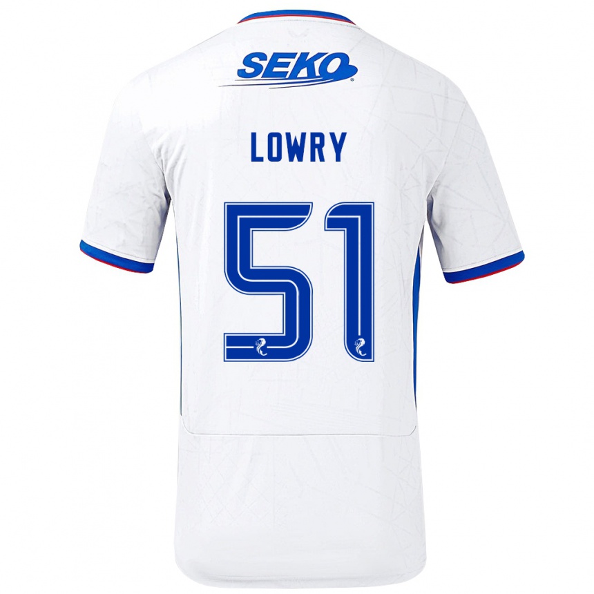 Kids Football Alex Lowry #51 White Blue Away Jersey 2024/25 T-Shirt Uk