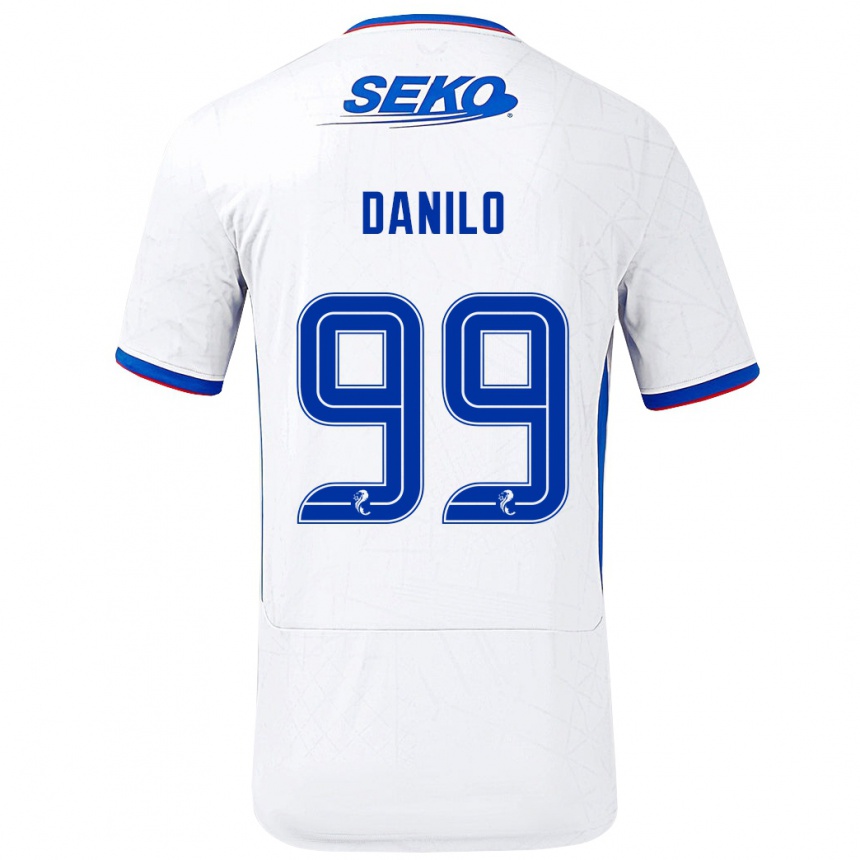 Kids Football Danilo #99 White Blue Away Jersey 2024/25 T-Shirt Uk