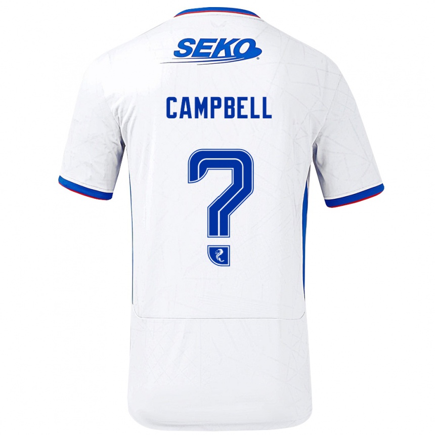 Kids Football Connor Campbell #0 White Blue Away Jersey 2024/25 T-Shirt Uk