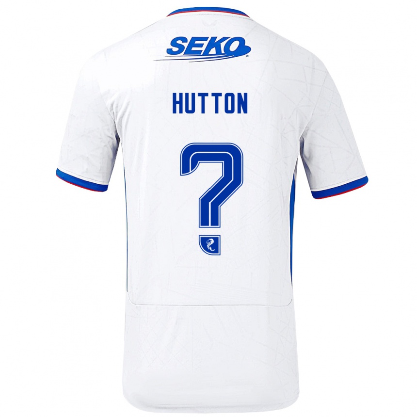 Kids Football Zander Hutton #0 White Blue Away Jersey 2024/25 T-Shirt Uk