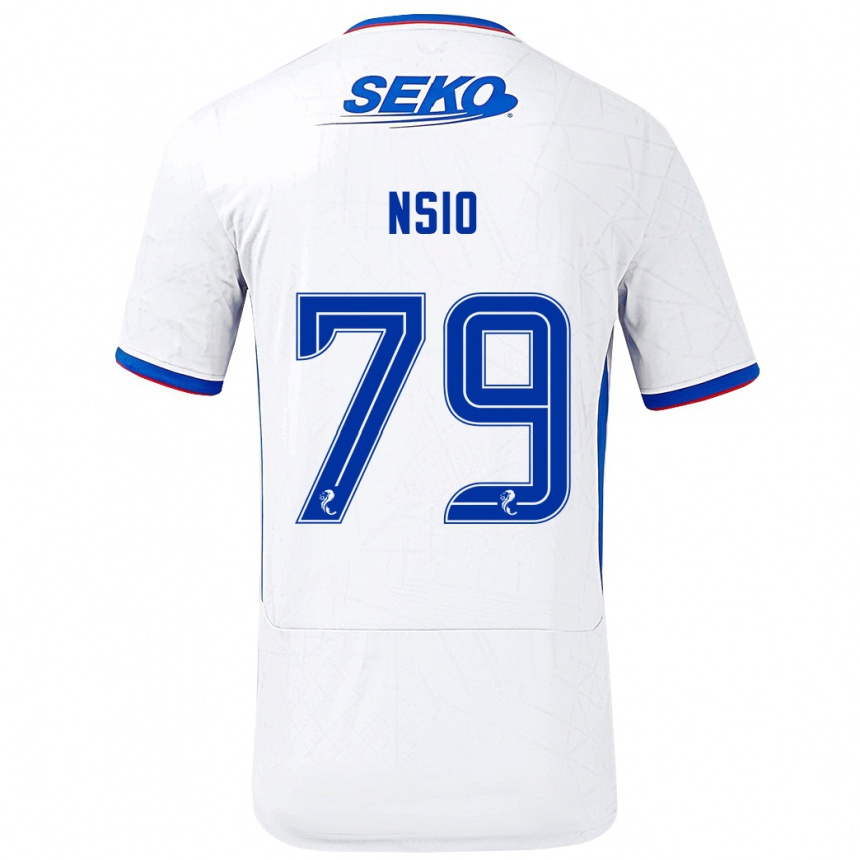 Kids Football Paul Nsio #79 White Blue Away Jersey 2024/25 T-Shirt Uk