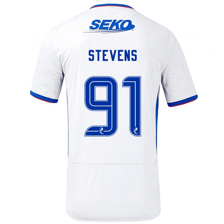 Kids Football Archie Stevens #91 White Blue Away Jersey 2024/25 T-Shirt Uk