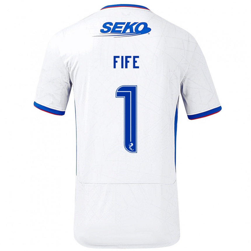 Kids Football Jenna Fife #1 White Blue Away Jersey 2024/25 T-Shirt Uk