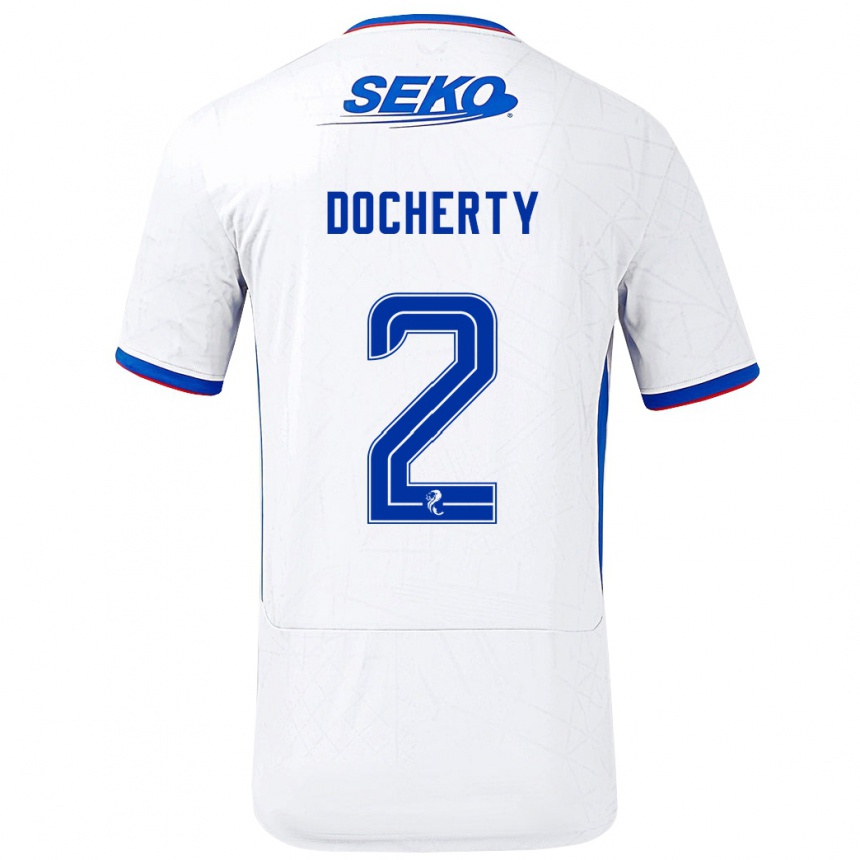 Kids Football Nicola Docherty #2 White Blue Away Jersey 2024/25 T-Shirt Uk