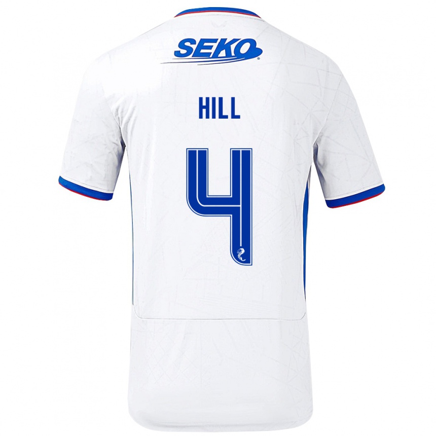 Kids Football Kathryn Hill #4 White Blue Away Jersey 2024/25 T-Shirt Uk