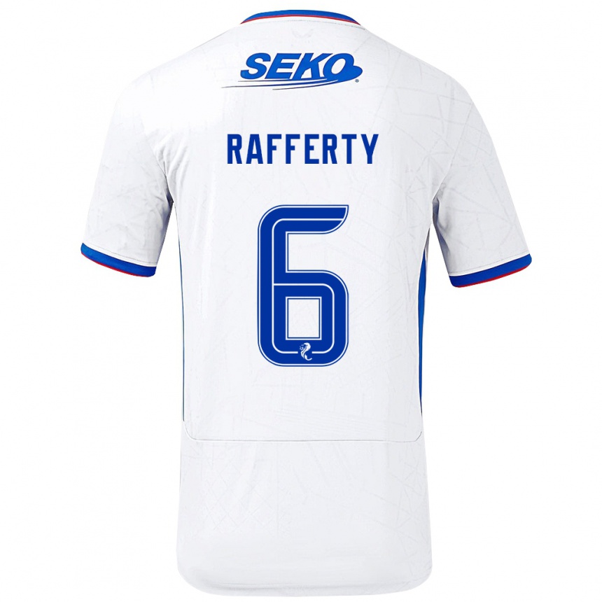 Kids Football Laura Rafferty #6 White Blue Away Jersey 2024/25 T-Shirt Uk