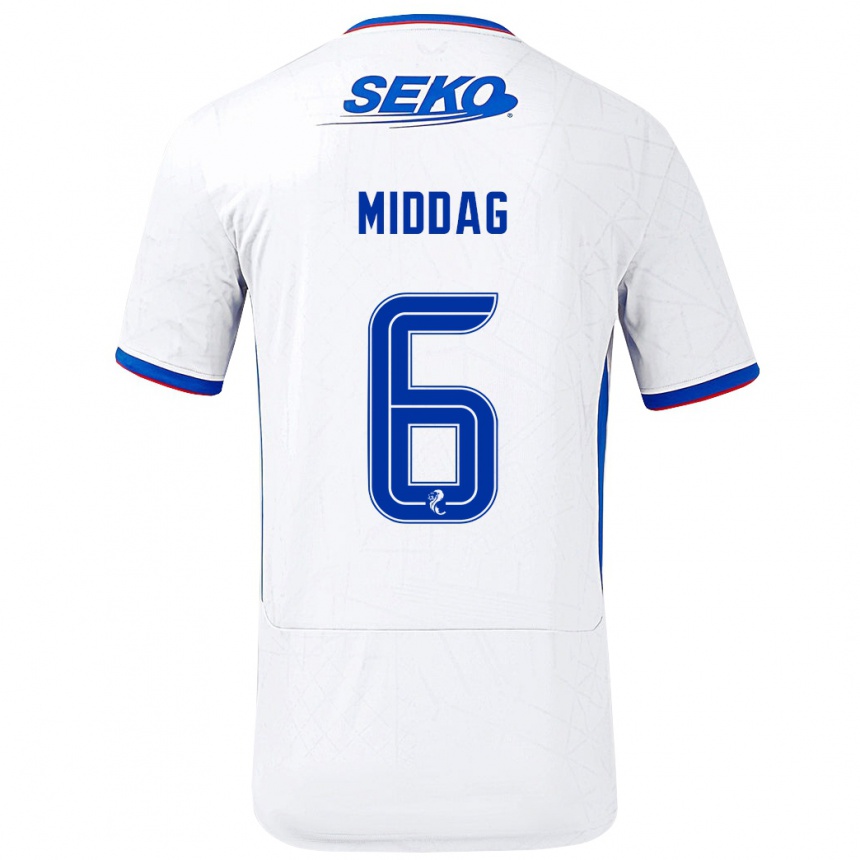 Kids Football Tessel Middag #6 White Blue Away Jersey 2024/25 T-Shirt Uk