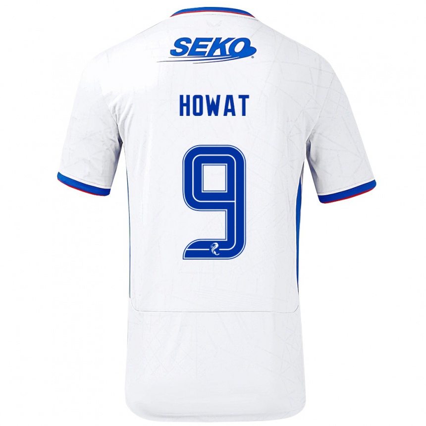 Kids Football Kirsty Howat #9 White Blue Away Jersey 2024/25 T-Shirt Uk