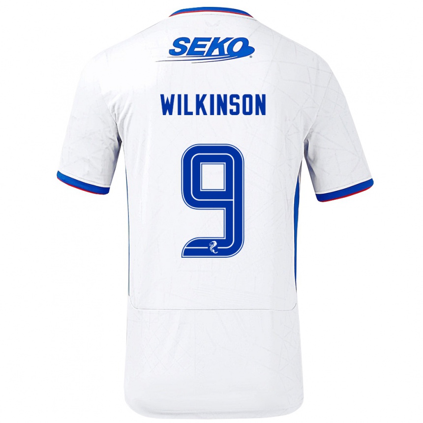 Kids Football Katie Wilkinson #9 White Blue Away Jersey 2024/25 T-Shirt Uk