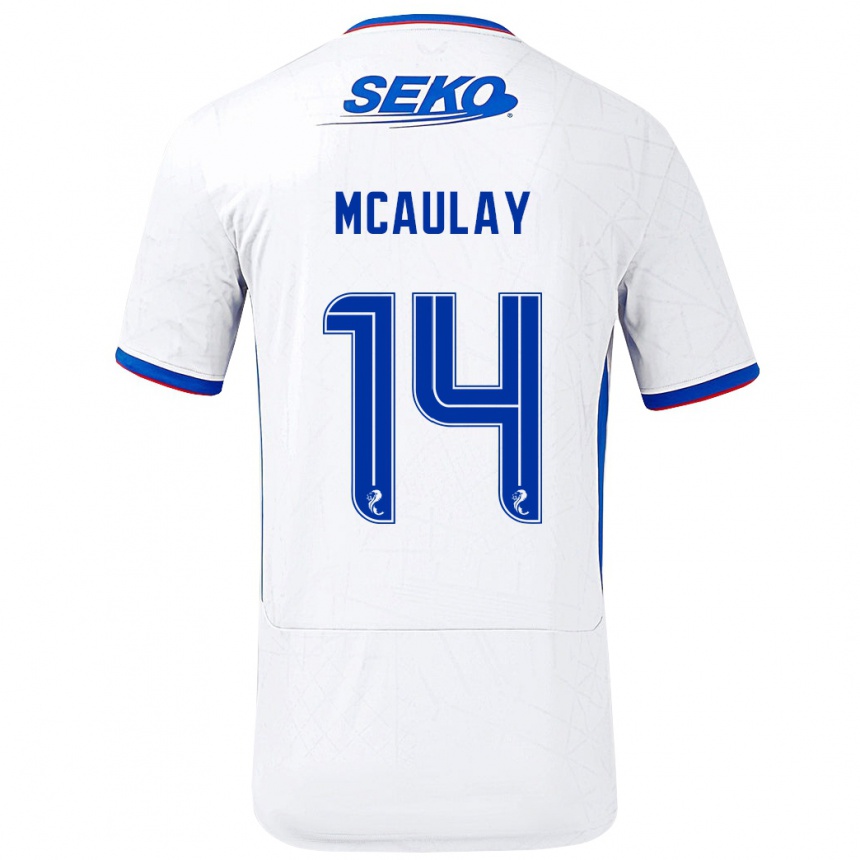 Kids Football Mia Mcaulay #14 White Blue Away Jersey 2024/25 T-Shirt Uk