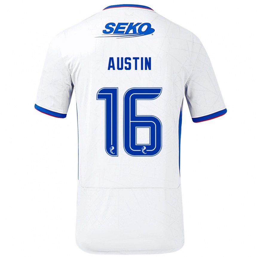 Kids Football Eilidh Austin #16 White Blue Away Jersey 2024/25 T-Shirt Uk