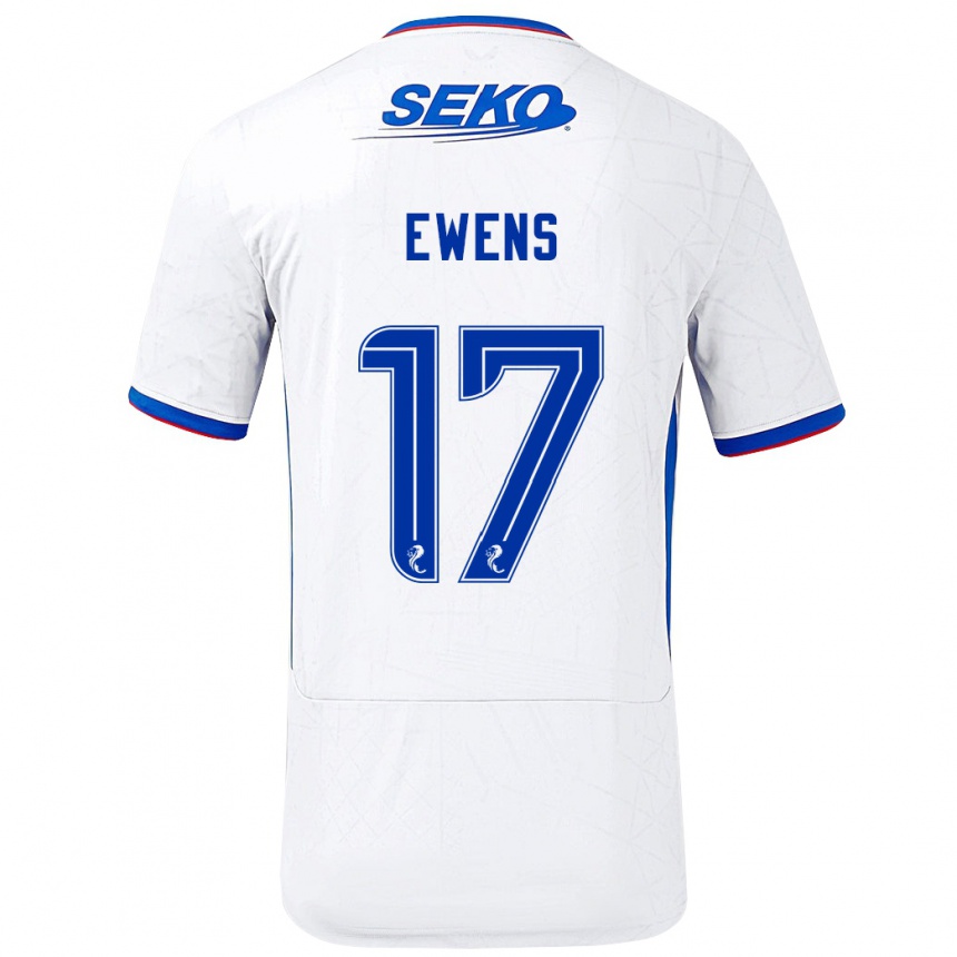 Kids Football Sarah Ewens #17 White Blue Away Jersey 2024/25 T-Shirt Uk