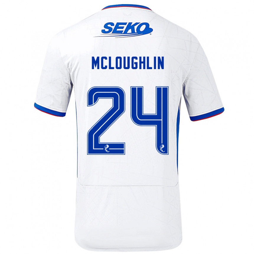 Kids Football Olivia Mcloughlin #24 White Blue Away Jersey 2024/25 T-Shirt Uk