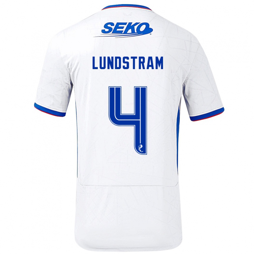 Kids Football John Lundstram #4 White Blue Away Jersey 2024/25 T-Shirt Uk