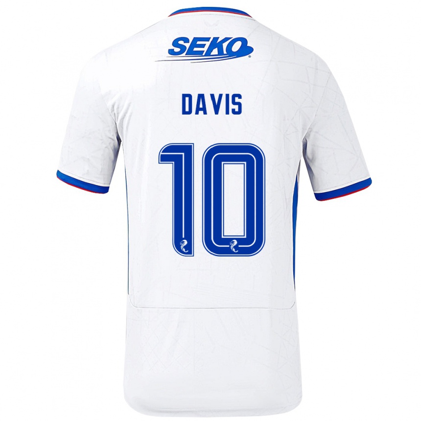 Kids Football Steven Davis #10 White Blue Away Jersey 2024/25 T-Shirt Uk