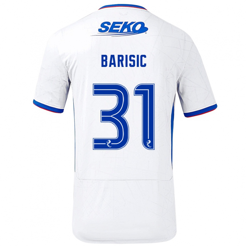 Kids Football Borna Barisic #31 White Blue Away Jersey 2024/25 T-Shirt Uk