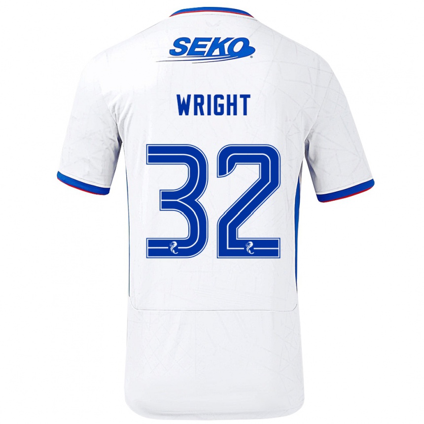 Kids Football Kieran Wright #32 White Blue Away Jersey 2024/25 T-Shirt Uk