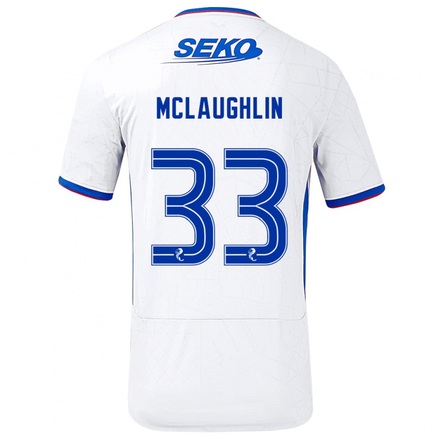 Kids Football Jon Mclaughlin #33 White Blue Away Jersey 2024/25 T-Shirt Uk