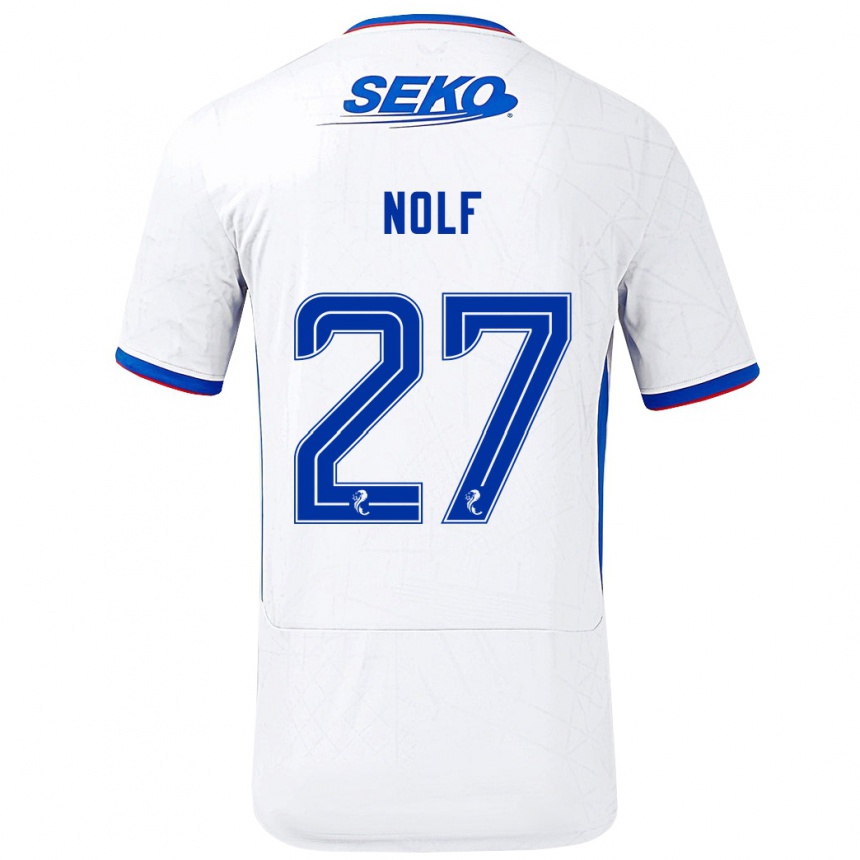 Kids Football Madeline Nolf #27 White Blue Away Jersey 2024/25 T-Shirt Uk