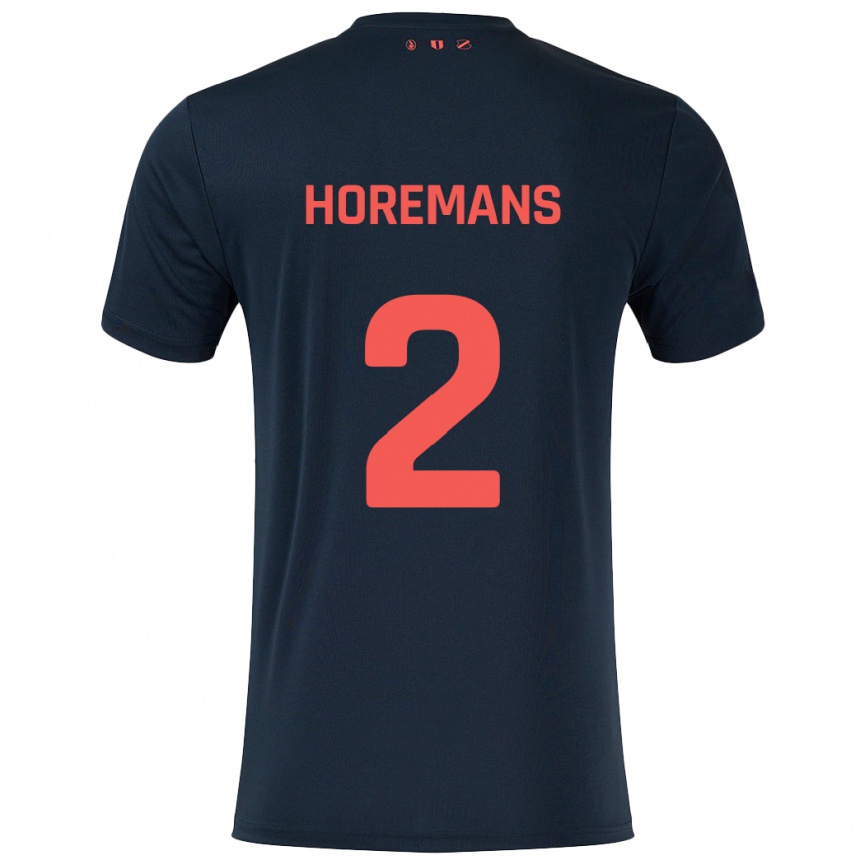 Kids Football Siebe Horemans #2 Black Red Away Jersey 2024/25 T-Shirt Uk